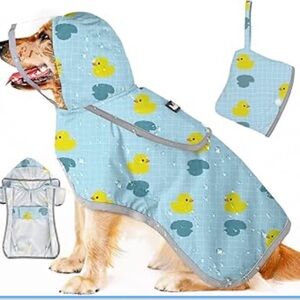 Light Blue Duck-Print Waterproof Dog Raincoat with Hood XL